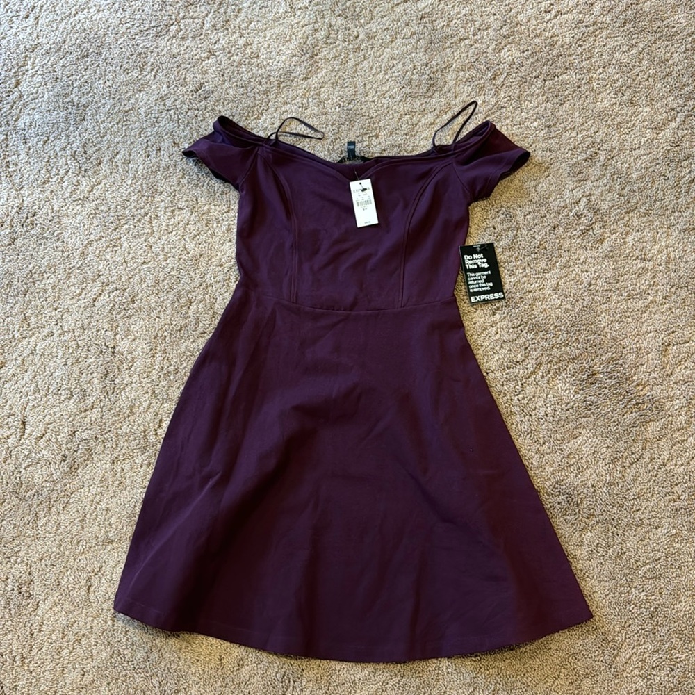 Express Plum Off-Shoulder Fit-and-Flare Dress